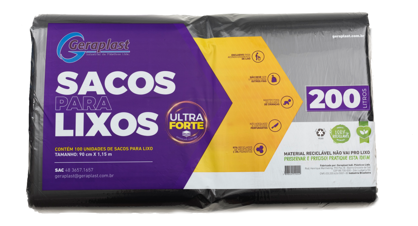 Saco para Lixo 200L (90x100cm) c/100 unid. - GERAPLAST