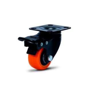 Rodízio 210 Preto/Laranja Chapa Giratória c/ Freio 50kg - COLSON